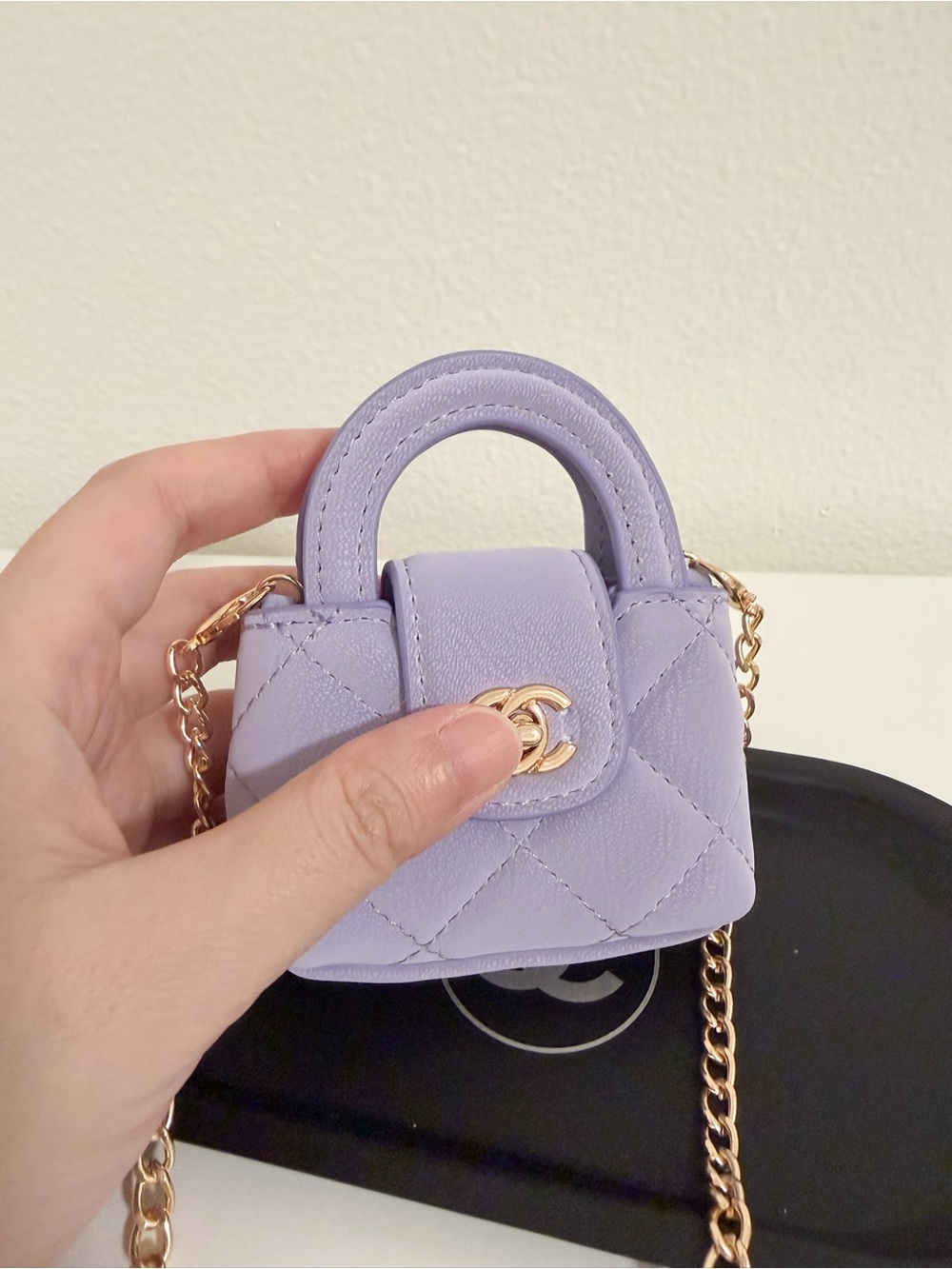 Mini Purple Velvet Quilted Bag Charm Chain Keychain Coin Pouch